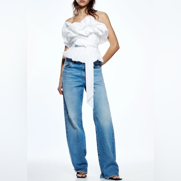 Zara white voluminous poplin  cotton top - Picture 2 of 4